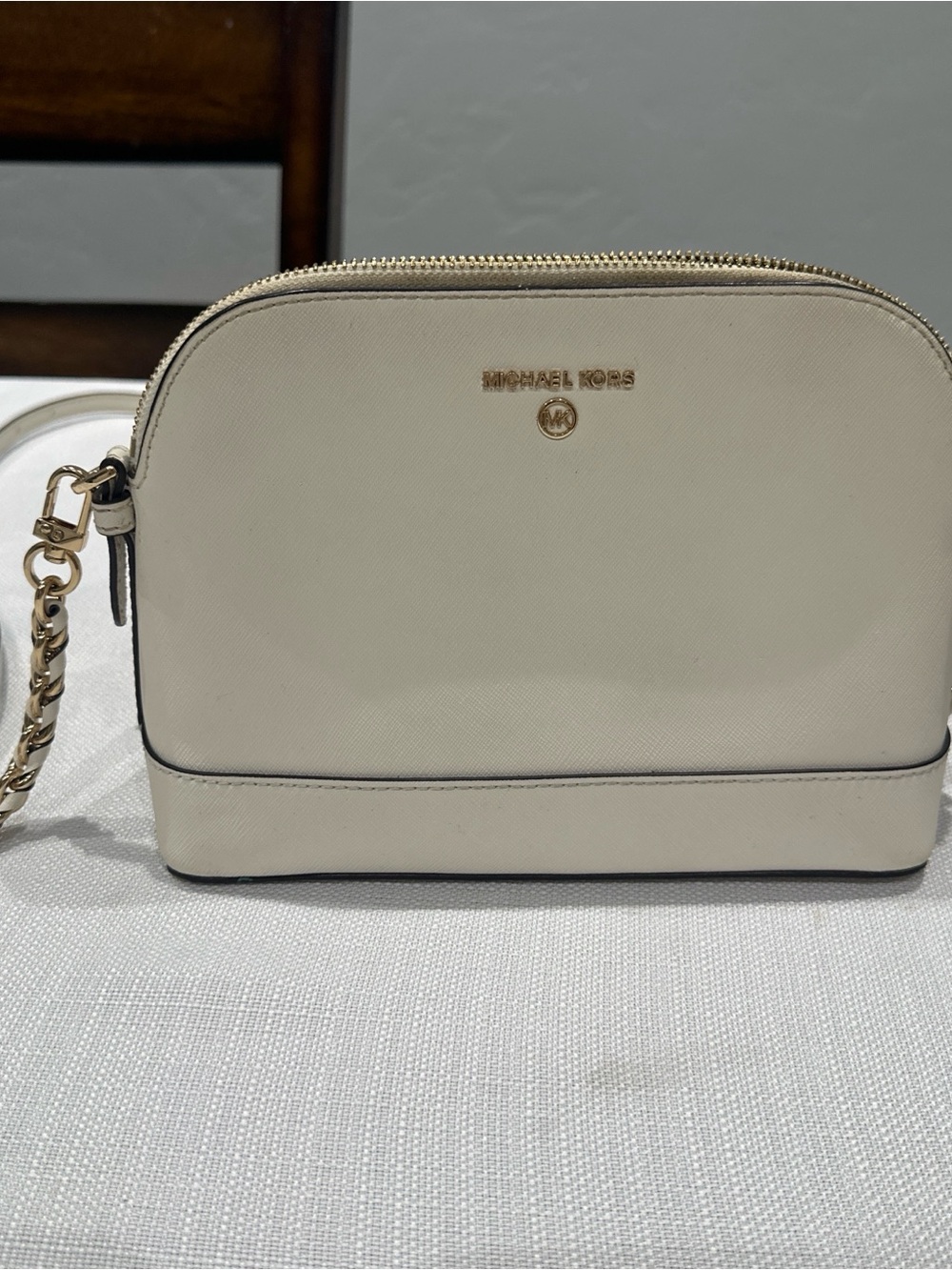 Michael Kors Cream Saffiano Leather Dome Crossbody Bag